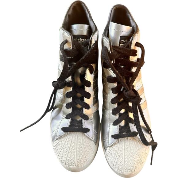 Adidas Superstar Ellure Metallic Silver White Wedge Shoes FW3202 Women's 6.5 - Picture 2 of 7